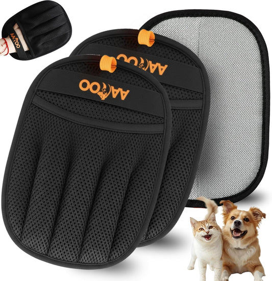 2-Pack Pet Hair Removal Gloves for Dogs and Cats, Reusable, Large, Black