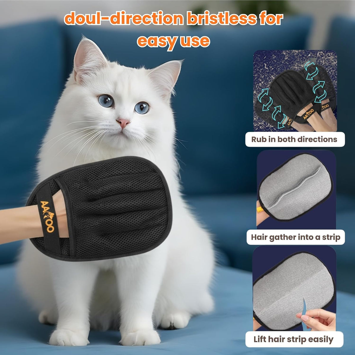 2-Pack Pet Hair Removal Gloves for Dogs and Cats, Reusable, Large, Black