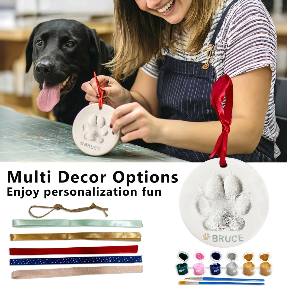 Dog Cat Pawprints Keepsake Kit,3 Round,Clay Paw Print Ornaments