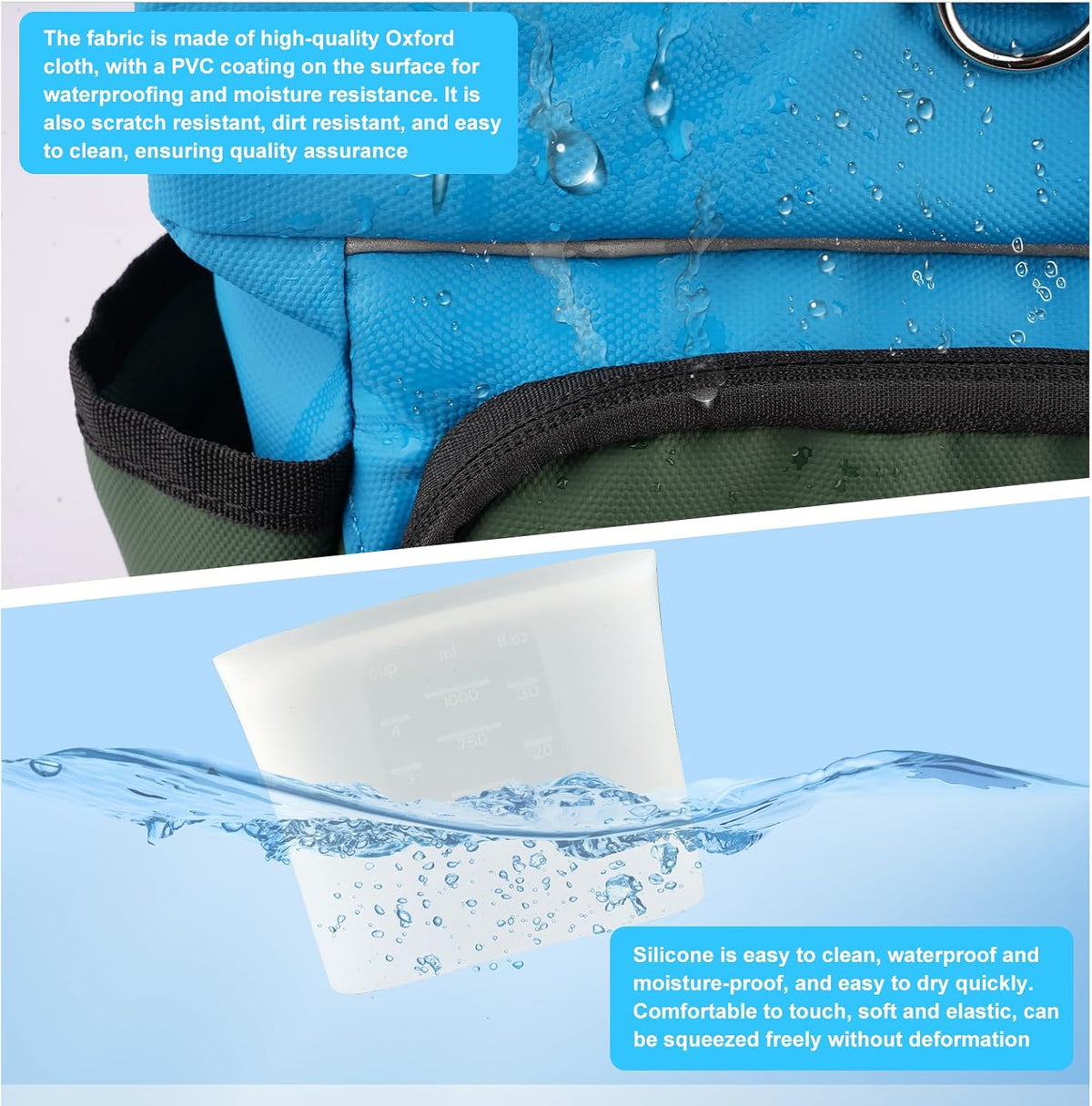 Dog Treat Pouch, Training Bag for Pet Walking, Pet Treat Bag with Silicone Liner, Magnetic Closure with Clicker and Belt Clip, 4-Cup Dog Treats Pouch for Outdoor Training (Blue)
