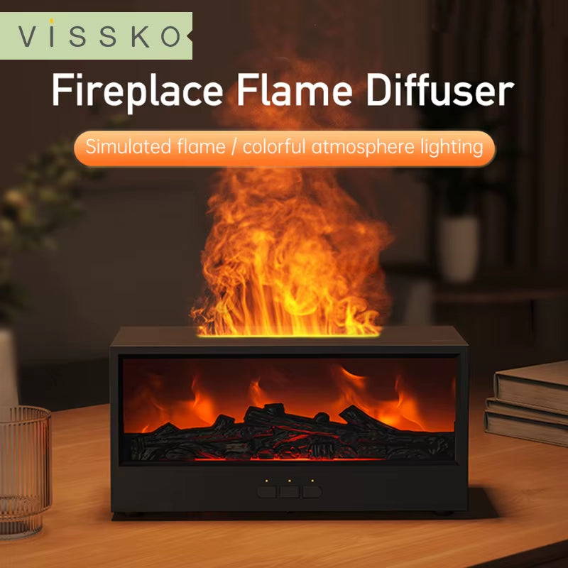 VISSKO Creative Fireplace Air Humidifier - Waterless Auto-Off Aroma Diffuser with LED Light & Remote Control - Perfect Gift for Home Comfort