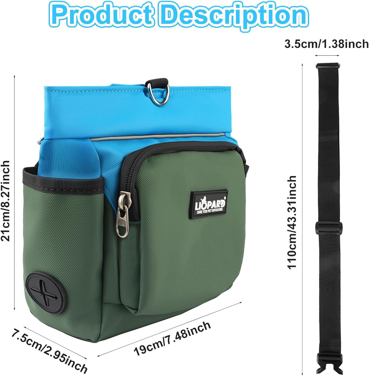 Dog Treat Pouch, Training Bag for Pet Walking, Pet Treat Bag with Silicone Liner, Magnetic Closure with Clicker and Belt Clip, 4-Cup Dog Treats Pouch for Outdoor Training (Blue)