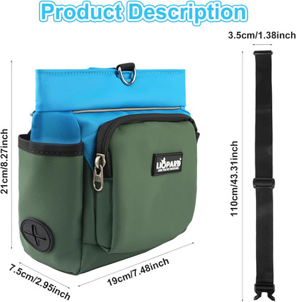 Dog Treat Pouch, Training Bag for Pet Walking, Pet Treat Bag with Silicone Liner, Magnetic Closure with Clicker and Belt Clip, 4-Cup Dog Treats Pouch for Outdoor Training (Blue)