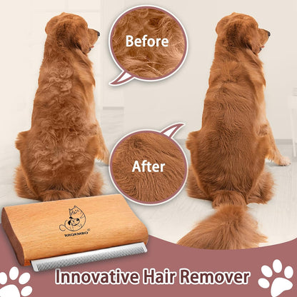 Wooden Deshedding Dog Brush for Grooming, Short and Long Hair
