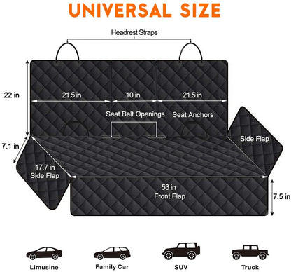 Waterproof Back Seat Cover for Dogs, Black, 53 in, Fits Most Cars and SUVs