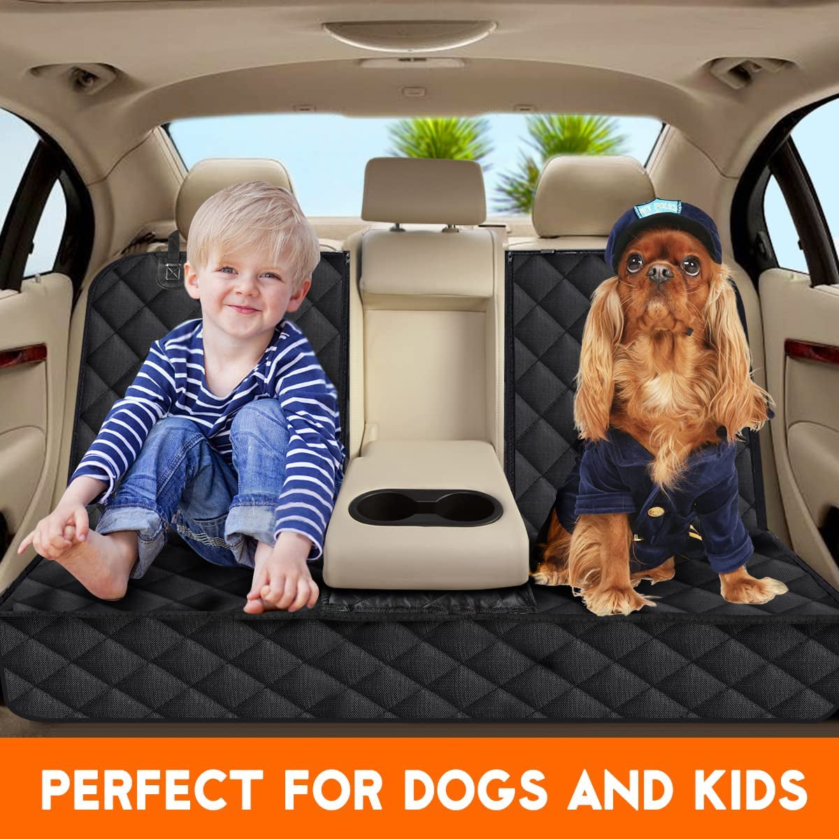 Waterproof Back Seat Cover for Dogs, Black, 53 in, Fits Most Cars and SUVs