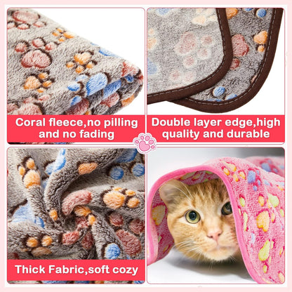 8-Pack Soft Fleece Paw Print Blankets for Small Dogs, Puppies and Cats