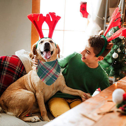 2 Pack Christmas Dog Bandanas with Tassels Edges, Multi Size Dog Christmas Bandana Scarf, Premium Cotton Fabric Plaid Holiday Bandanas for Large X-Large Dogs (Red and Green, X-Large)