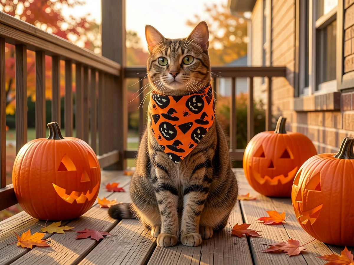 2-Pack Reversible Fall Dog Bandanas for Small Dogs, Pumpkin and Spider Web