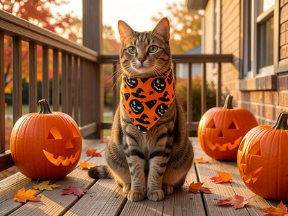 2-Pack Reversible Fall Dog Bandanas for Small Dogs, Pumpkin and Spider Web