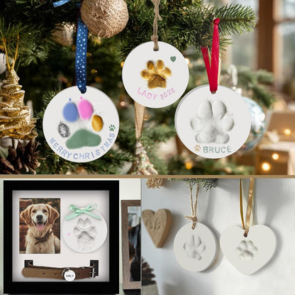 Dog Cat Pawprints Keepsake Kit,3 Round,Clay Paw Print Ornaments