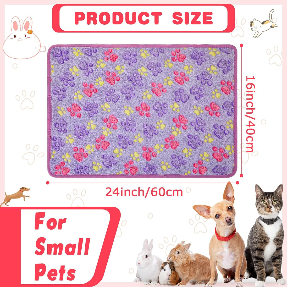 8-Pack Soft Fleece Paw Print Blankets for Small Dogs, Puppies and Cats