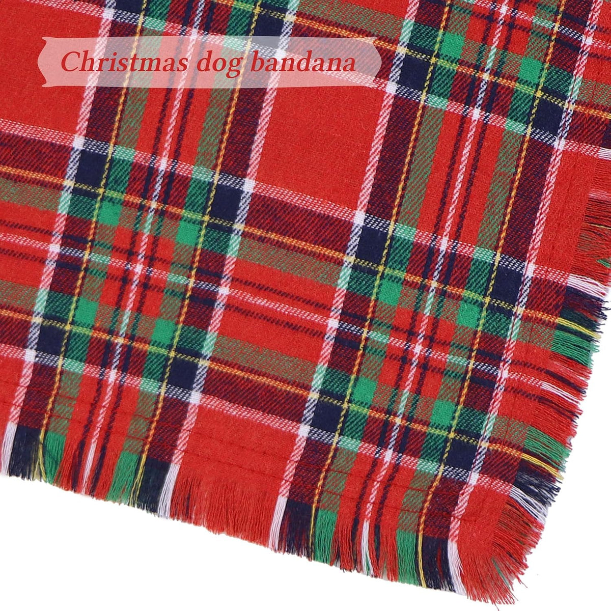 2 Pack Christmas Dog Bandanas with Tassels Edges, Multi Size Dog Christmas Bandana Scarf, Premium Cotton Fabric Plaid Holiday Bandanas for Large X-Large Dogs (Red and Green, X-Large)