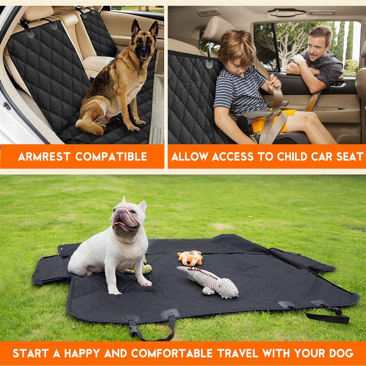 Waterproof Back Seat Cover for Dogs, Black, 53 in, Fits Most Cars and SUVs