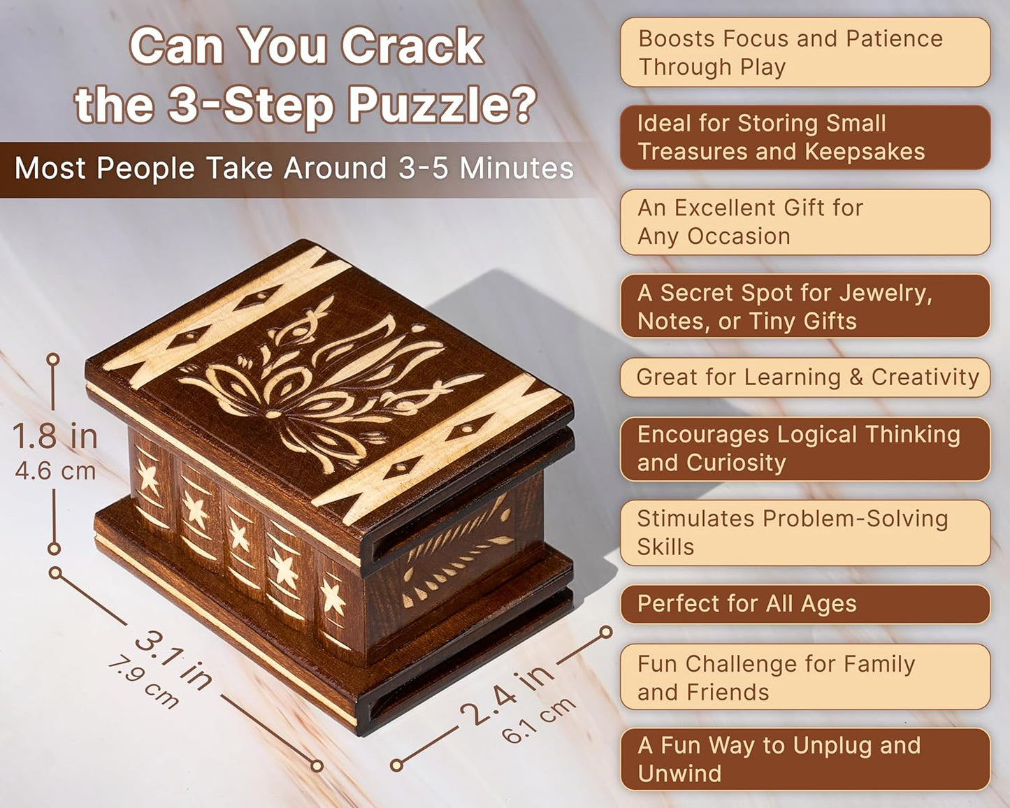 Enchanting Wooden Puzzle Ring Box with Hidden Compartment - A Unique Treasure for All Ages