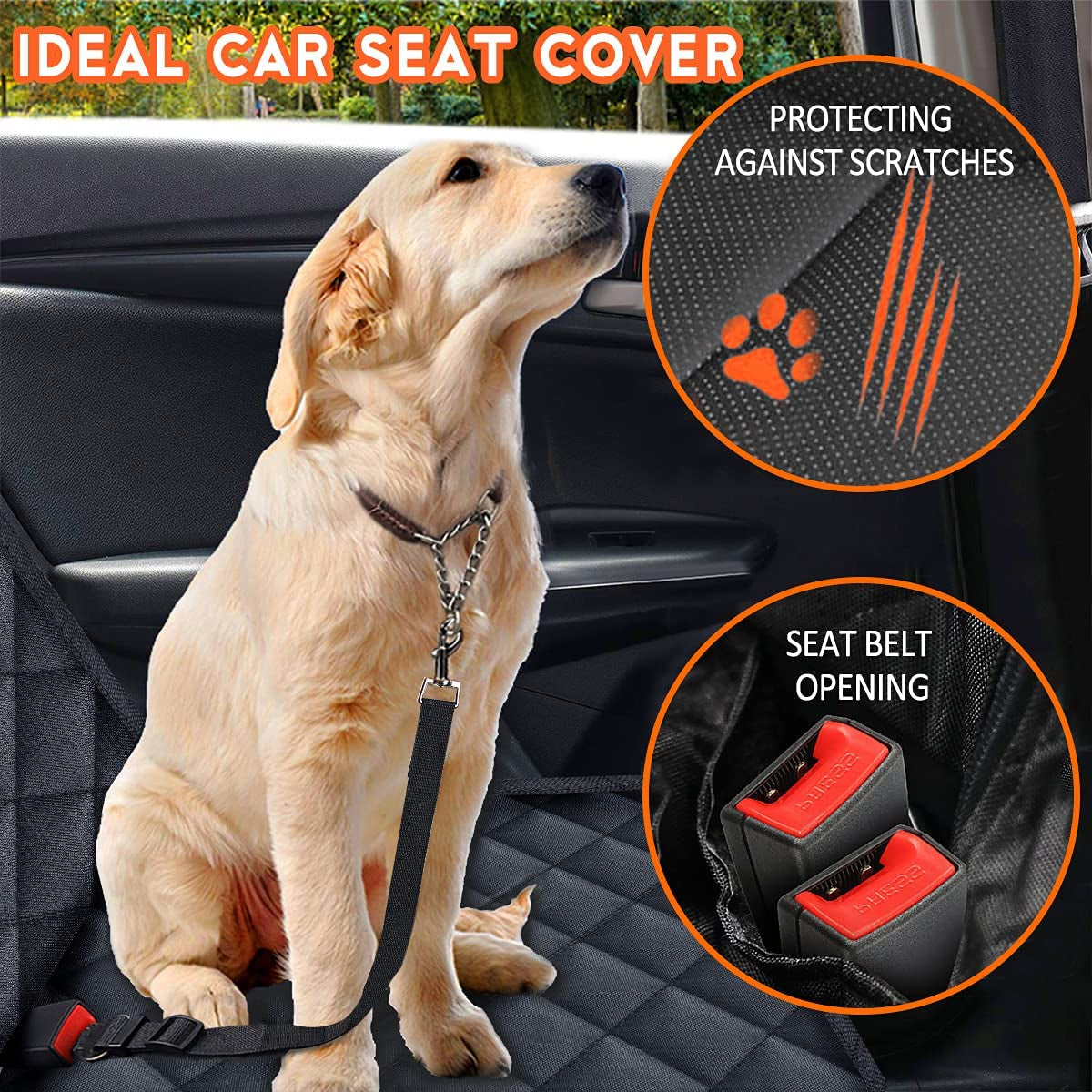 Waterproof Back Seat Cover for Dogs, Black, 53 in, Fits Most Cars and SUVs