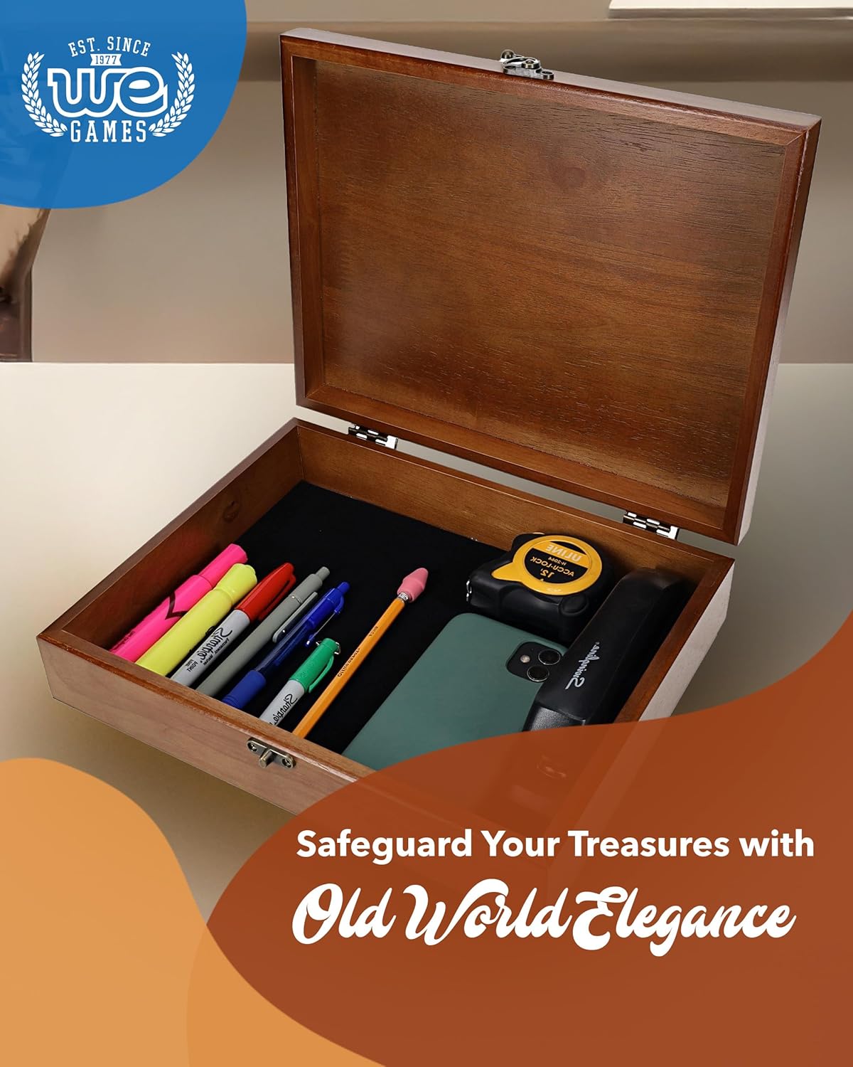 Elegant Old World Wooden Keepsake Box with Brass Latch – Vintage-Inspired Jewelry & Trinket Storage in Rich Walnut Finish