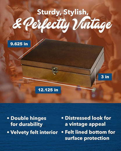 Elegant Old World Wooden Keepsake Box with Brass Latch – Vintage-Inspired Jewelry & Trinket Storage in Rich Walnut Finish