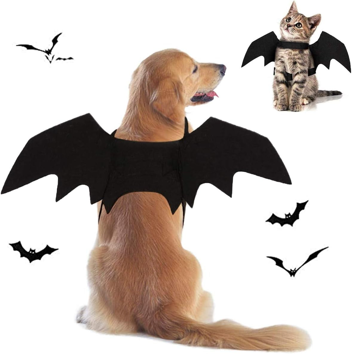 Bat Wings Dog Costume, Black, Small, Adjustable Halloween Pet Costume