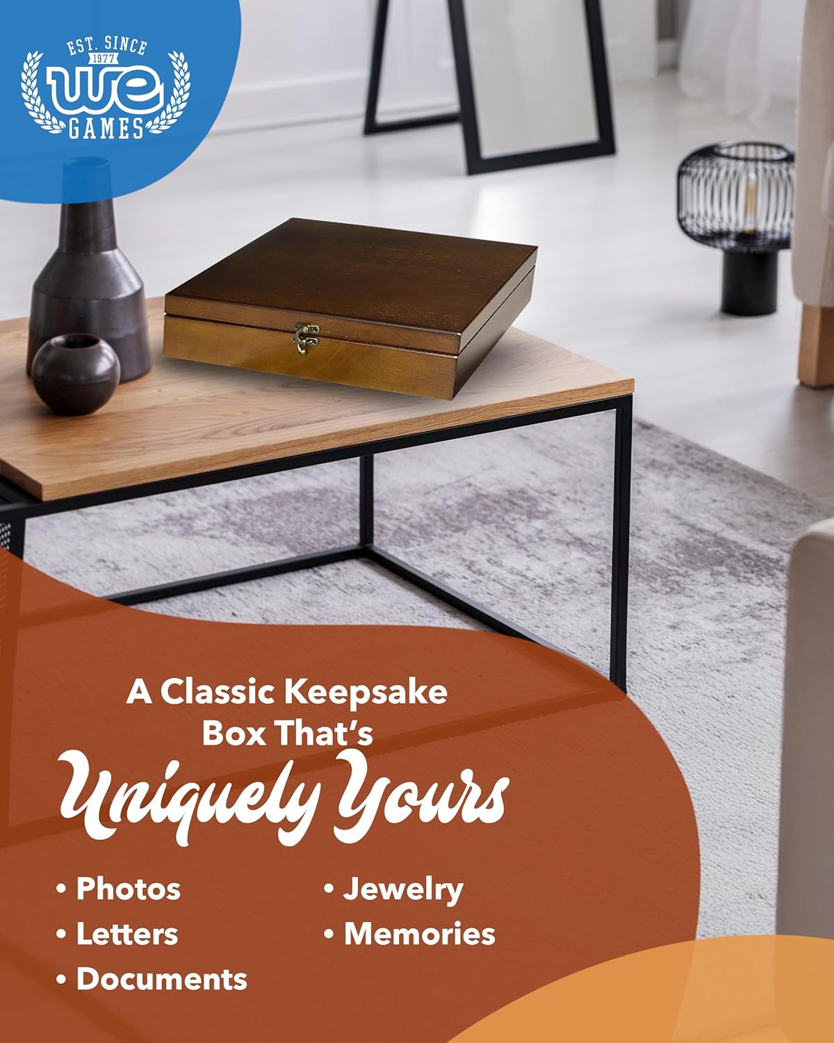 Elegant Old World Wooden Keepsake Box with Brass Latch – Vintage-Inspired Jewelry & Trinket Storage in Rich Walnut Finish