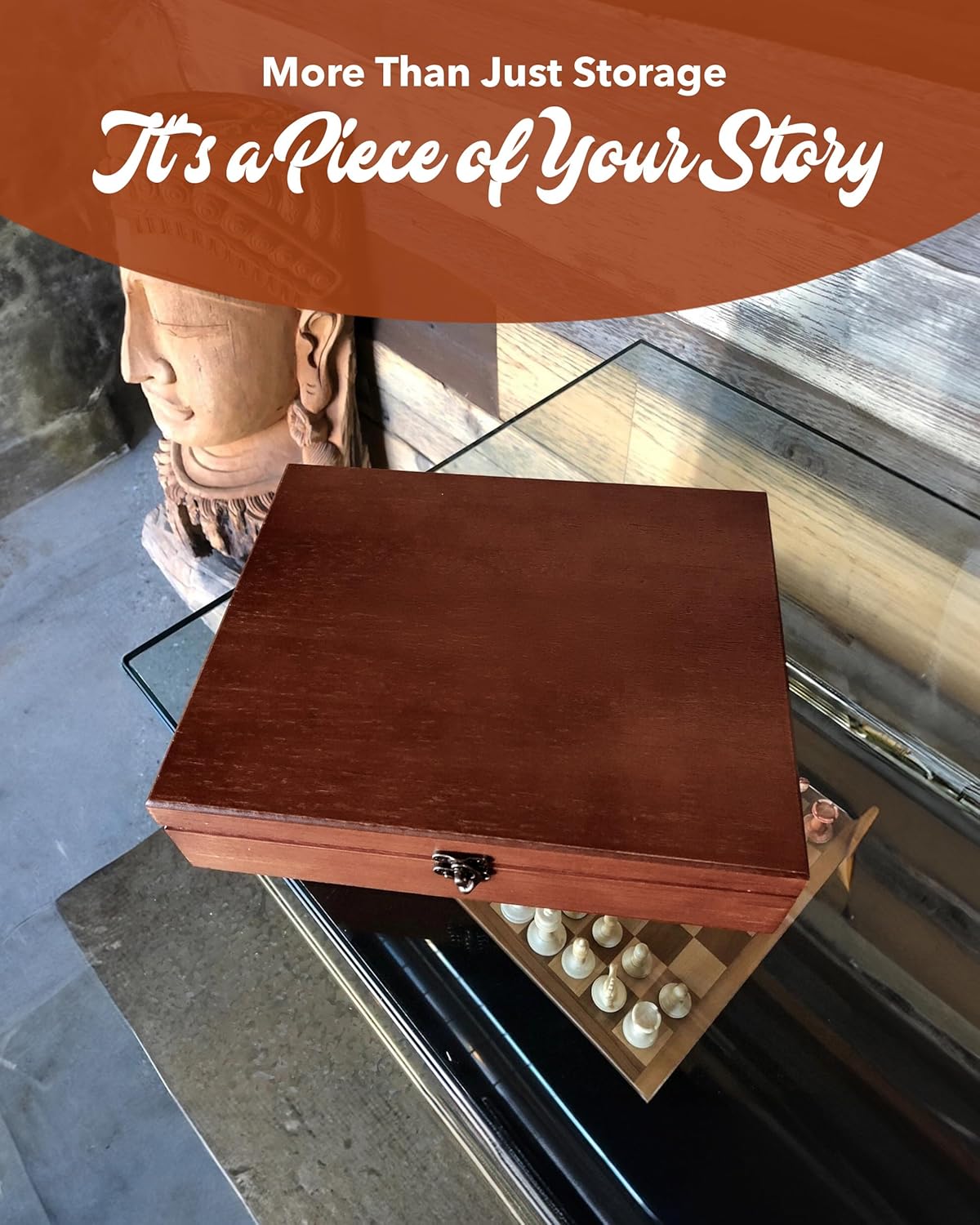 Elegant Old World Wooden Keepsake Box with Brass Latch – Vintage-Inspired Jewelry & Trinket Storage in Rich Walnut Finish