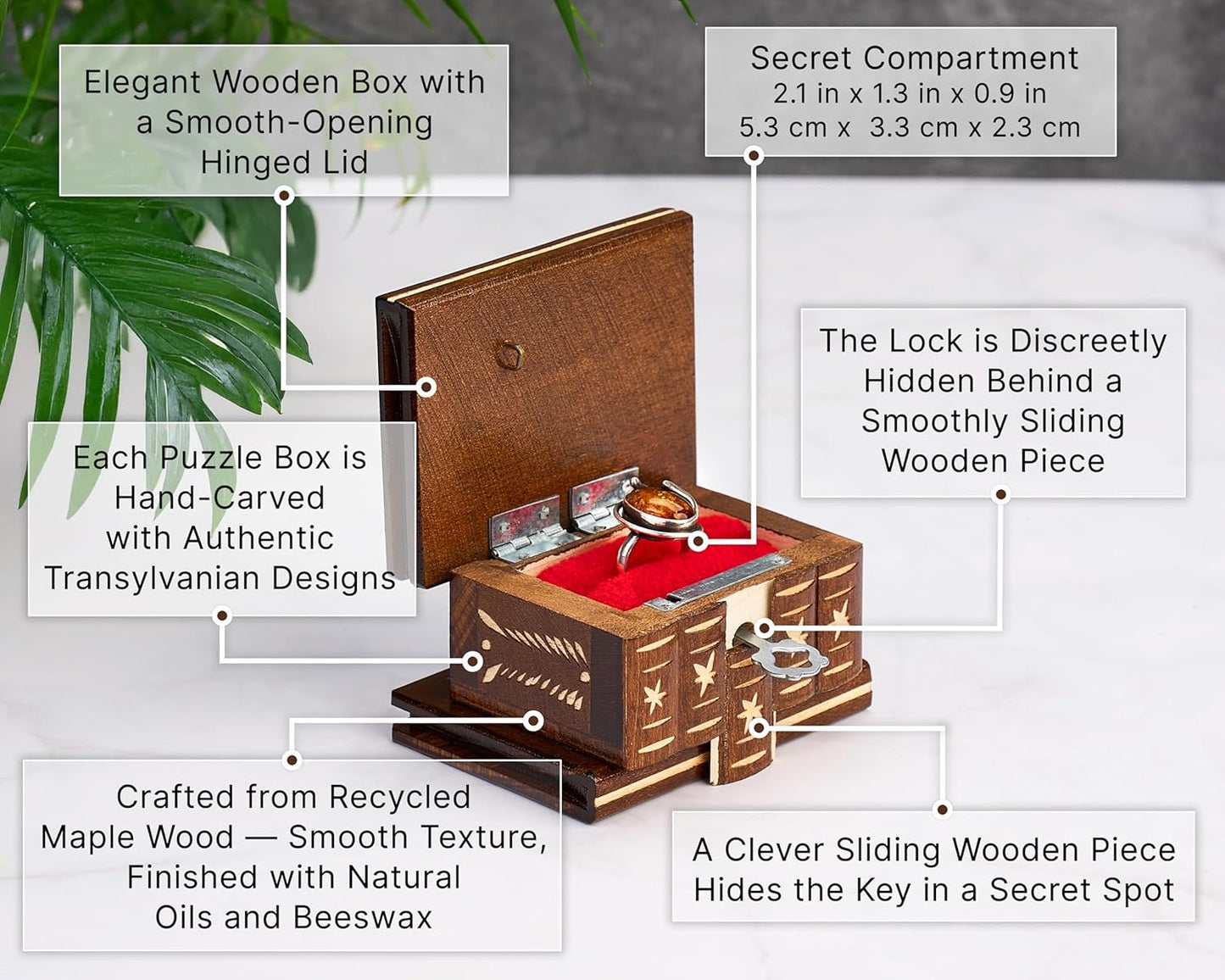Enchanting Wooden Puzzle Ring Box with Hidden Compartment - A Unique Treasure for All Ages