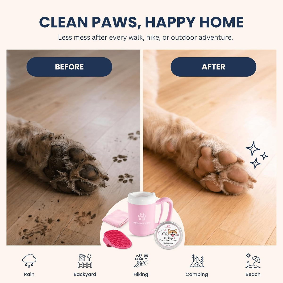 4-in-1 Dog Paw Cleaner Kit with Balm, Towel and Bath Brush