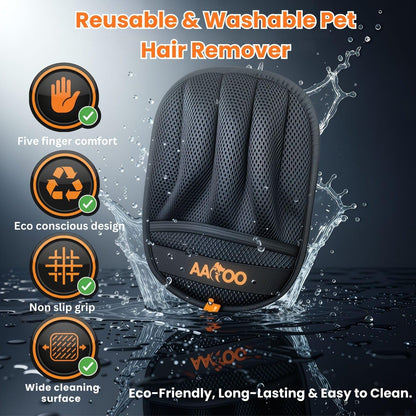 2-Pack Pet Hair Removal Gloves for Dogs and Cats, Reusable, Large, Black