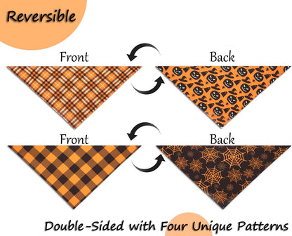 2-Pack Reversible Fall Dog Bandanas for Small Dogs, Pumpkin and Spider Web