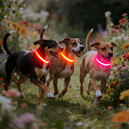 Rechargeable LED Dog Collar for Small Dogs, Red, USB Light-Up