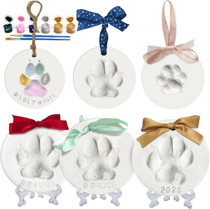 Dog Cat Pawprints Keepsake Kit,3 Round,Clay Paw Print Ornaments