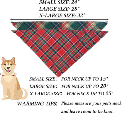 2 Pack Christmas Dog Bandanas with Tassels Edges, Multi Size Dog Christmas Bandana Scarf, Premium Cotton Fabric Plaid Holiday Bandanas for Large X-Large Dogs (Red and Green, X-Large)
