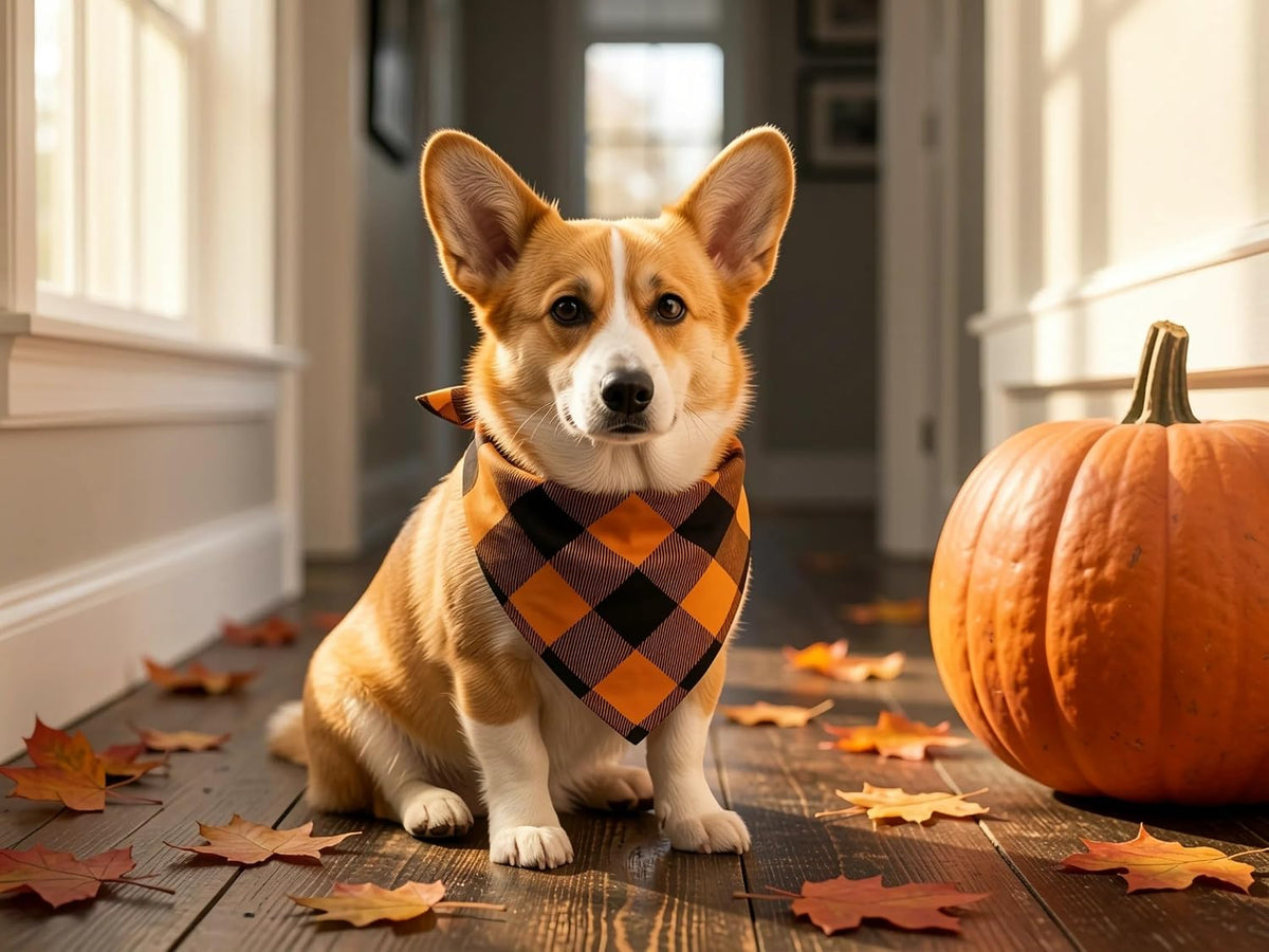 2-Pack Reversible Fall Dog Bandanas for Small Dogs, Pumpkin and Spider Web