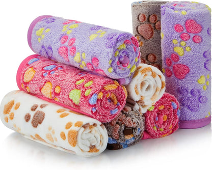 8-Pack Soft Fleece Paw Print Blankets for Small Dogs, Puppies and Cats