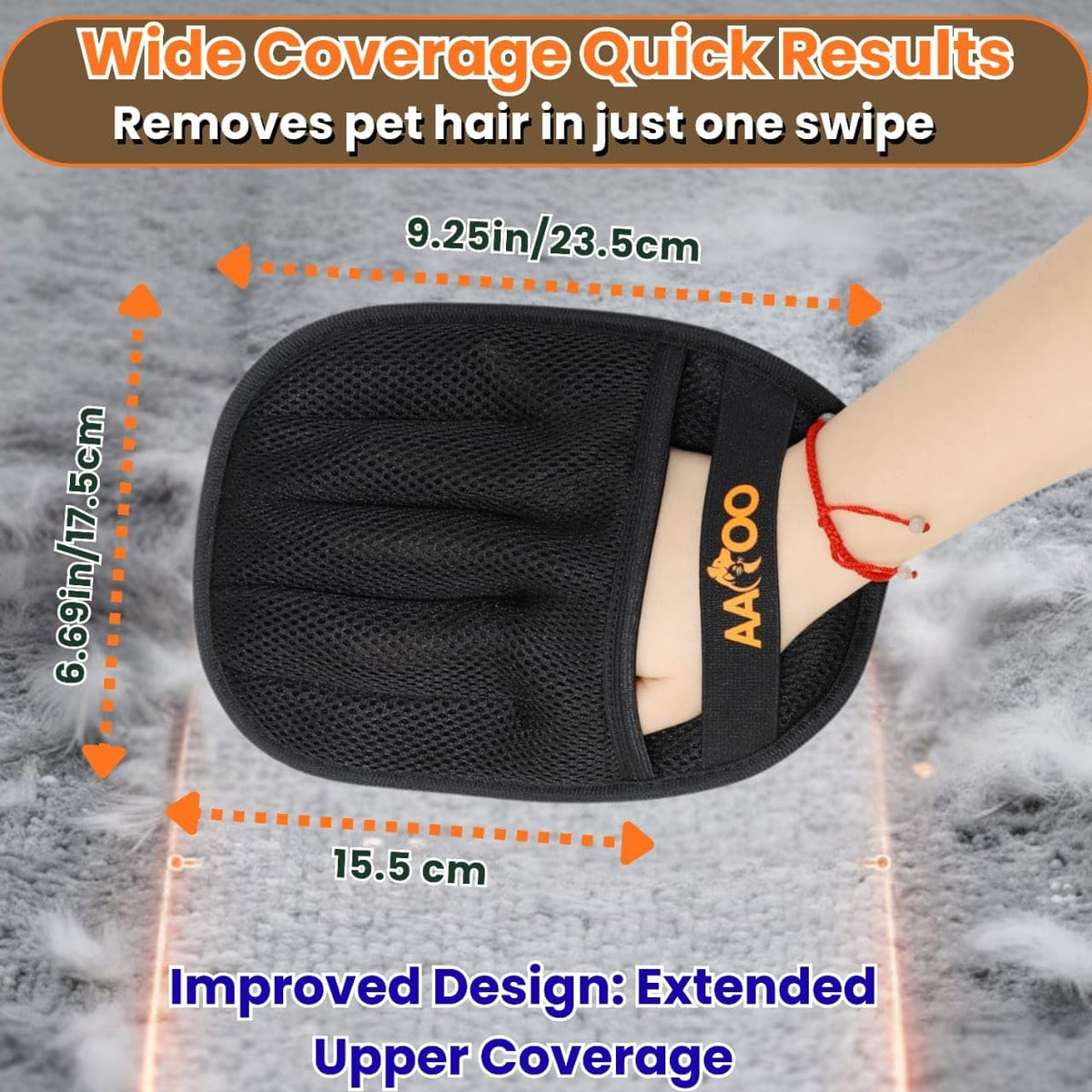 2-Pack Pet Hair Removal Gloves for Dogs and Cats, Reusable, Large, Black