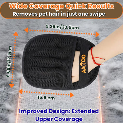 2-Pack Pet Hair Removal Gloves for Dogs and Cats, Reusable, Large, Black