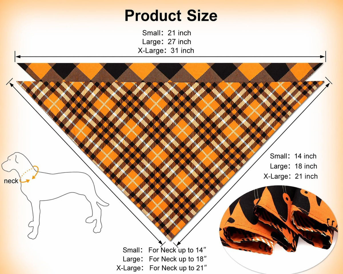 2-Pack Reversible Fall Dog Bandanas for Small Dogs, Pumpkin and Spider Web