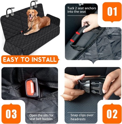 Waterproof Back Seat Cover for Dogs, Black, 53 in, Fits Most Cars and SUVs