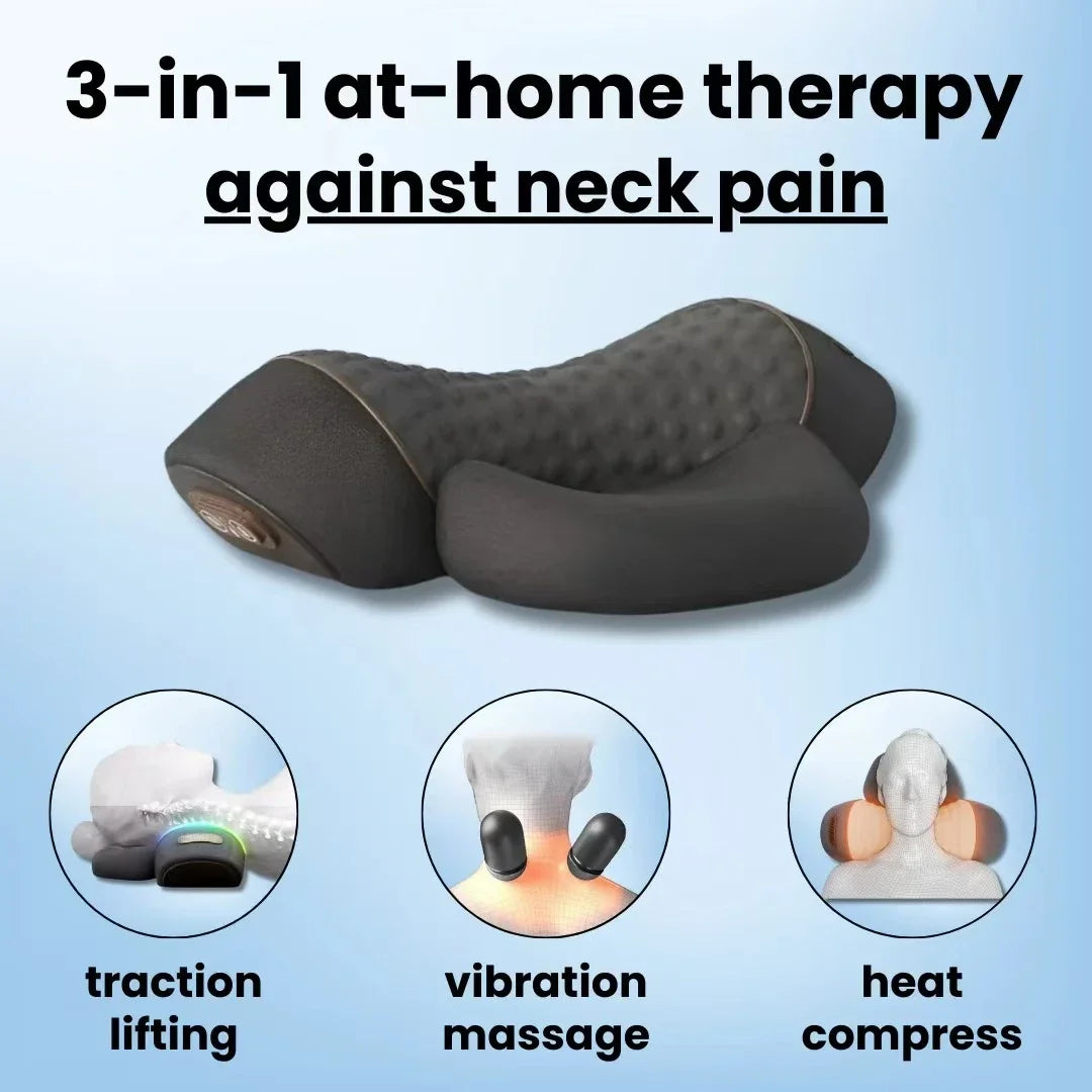 Experience Ultimate Relaxation with the 3-In-1 Neck Massager: Hot Compress, Vibration Therapy, and Cervical Support
