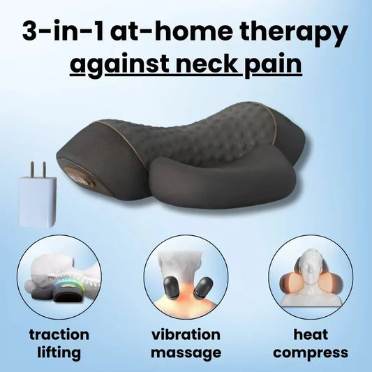 Experience Ultimate Relaxation with the 3-In-1 Neck Massager: Hot Compress, Vibration Therapy, and Cervical Support