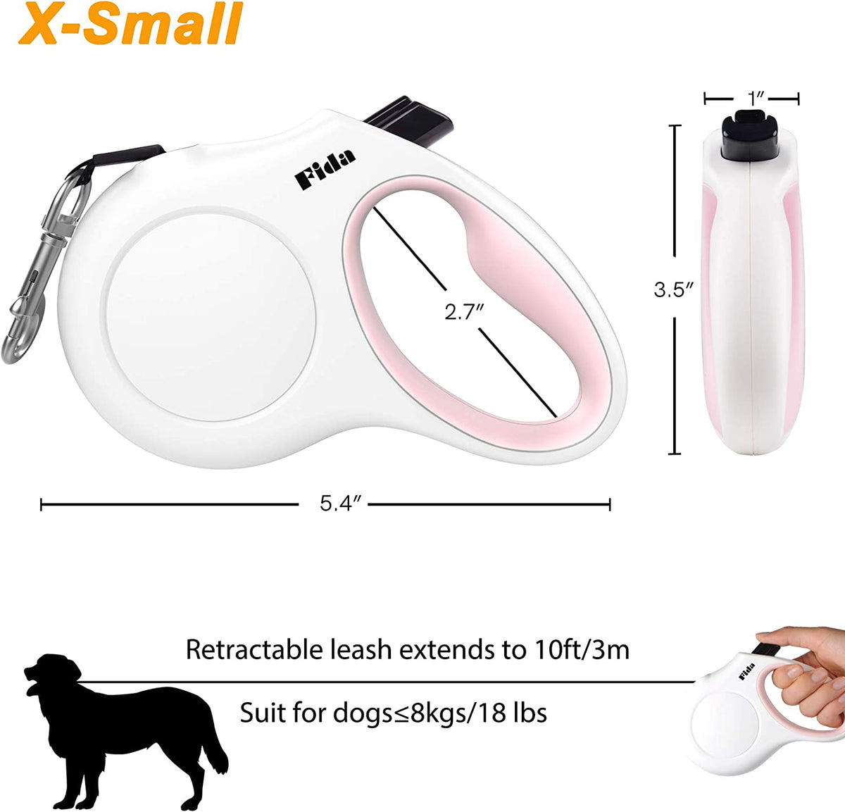 Retractable Dog Leash with Poop Bag Dispenser, 10 ft, for Small Dogs