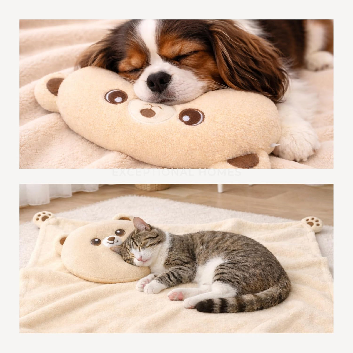 Cozy Bear Dog Pillow and Blanket Set for Small and Medium Dogs and Cats