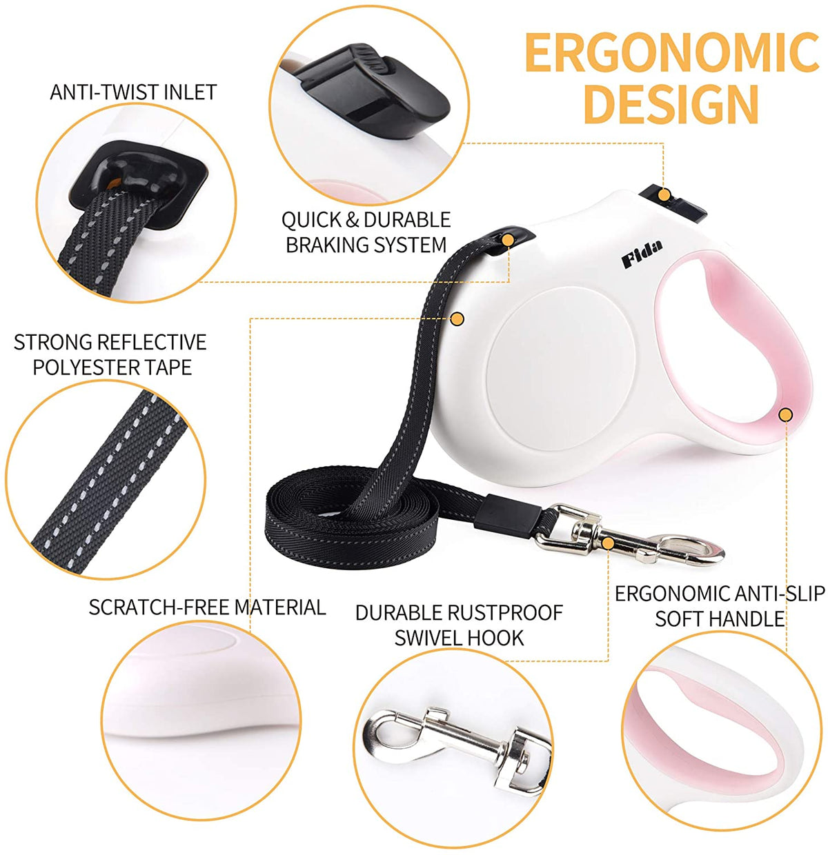 Retractable Dog Leash with Poop Bag Dispenser, 10 ft, for Small Dogs