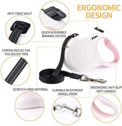 Retractable Dog Leash with Poop Bag Dispenser, 10 ft, for Small Dogs