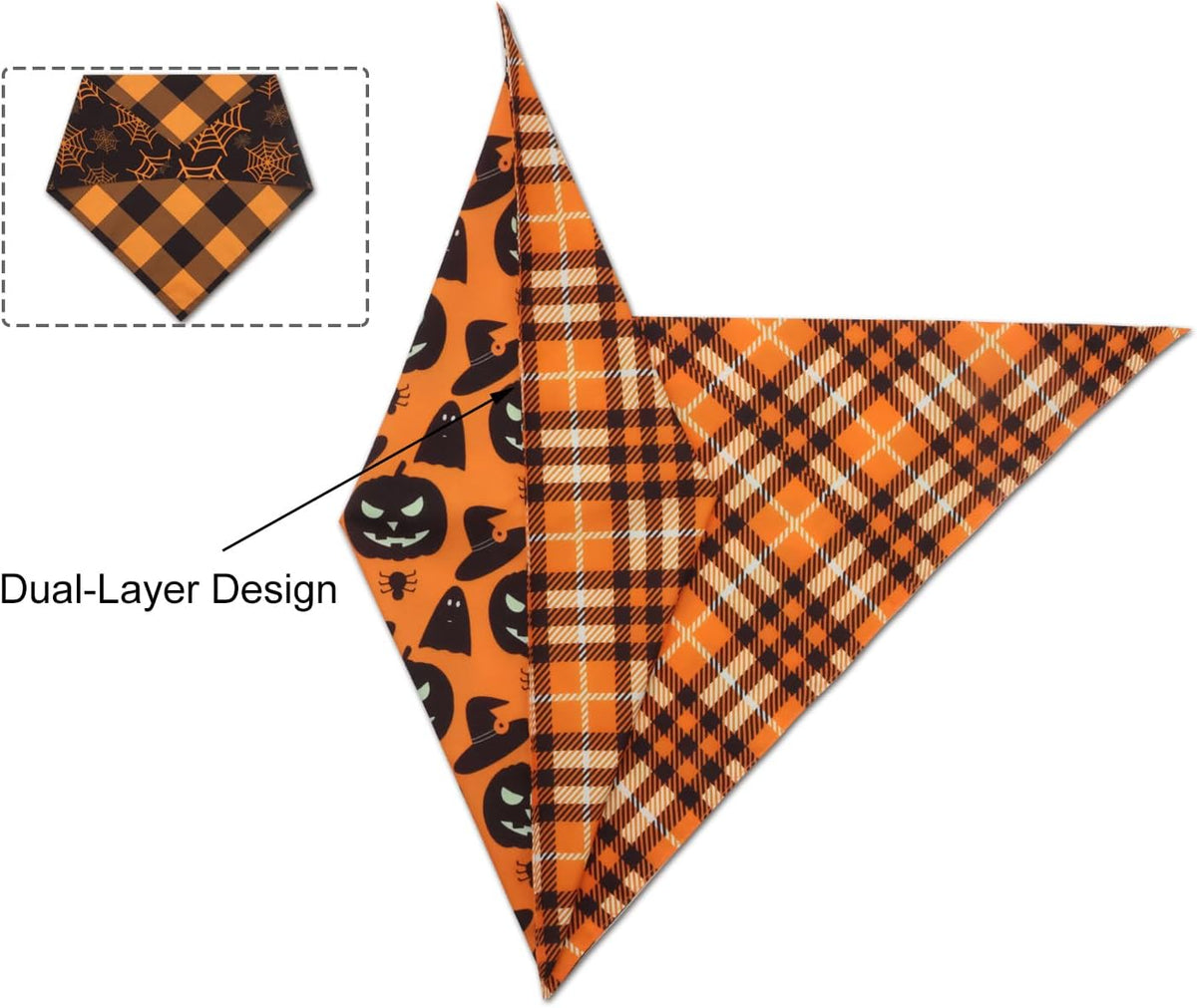 2-Pack Reversible Fall Dog Bandanas for Small Dogs, Pumpkin and Spider Web