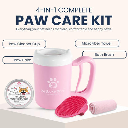 4-in-1 Dog Paw Cleaner Kit with Balm, Towel and Bath Brush