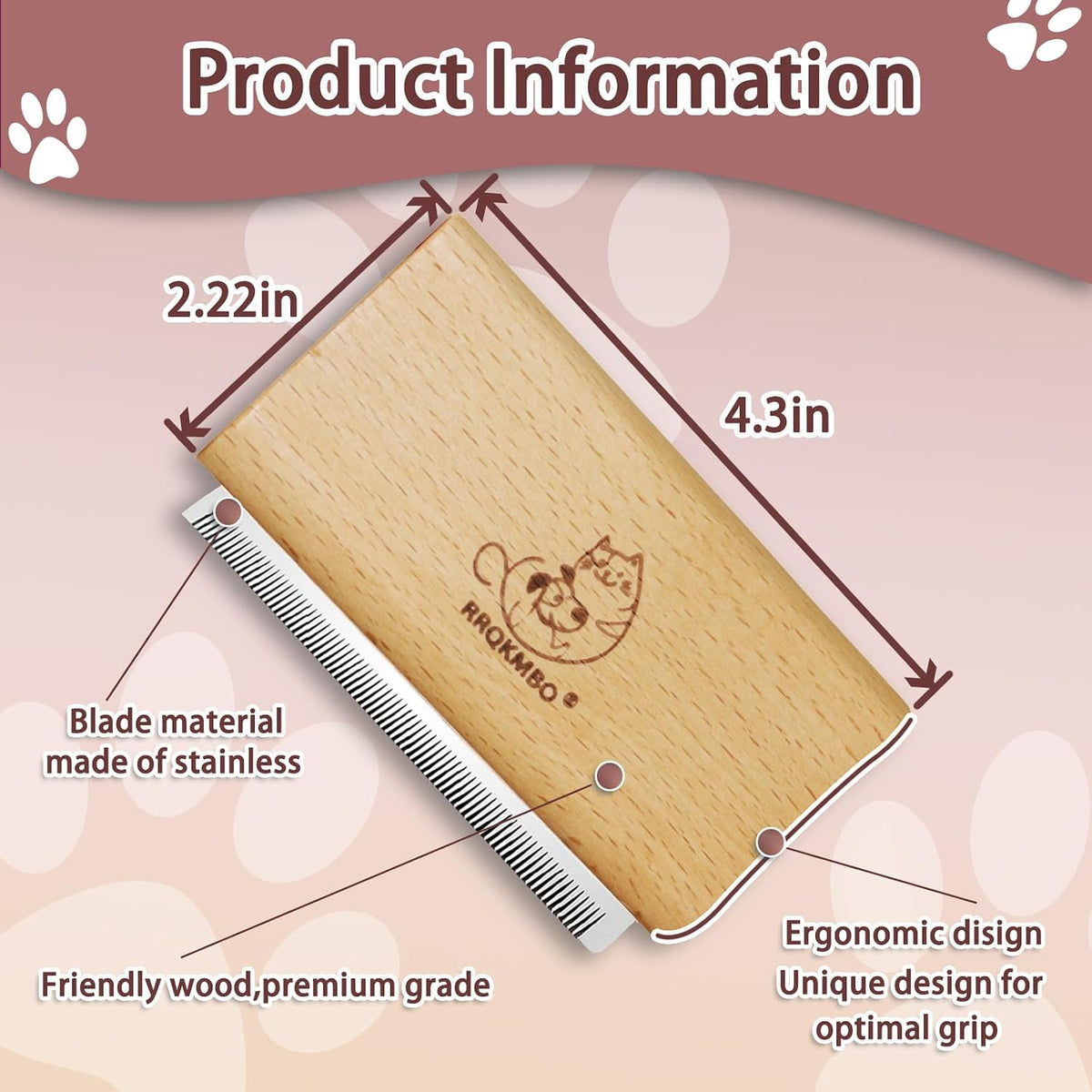 Wooden Deshedding Dog Brush for Grooming, Short and Long Hair