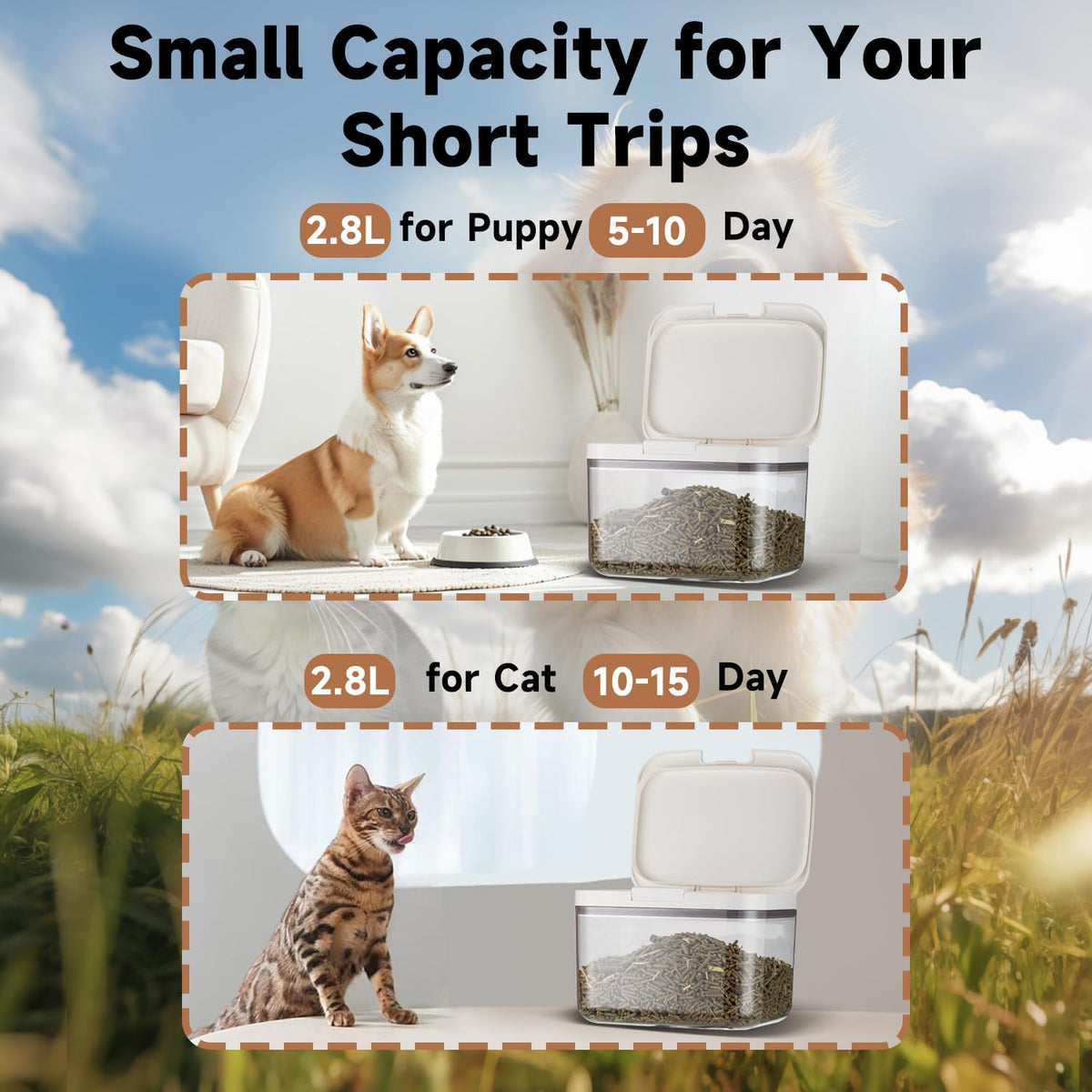 5 Lb Airtight Dog Food Storage Container with Scoop, White