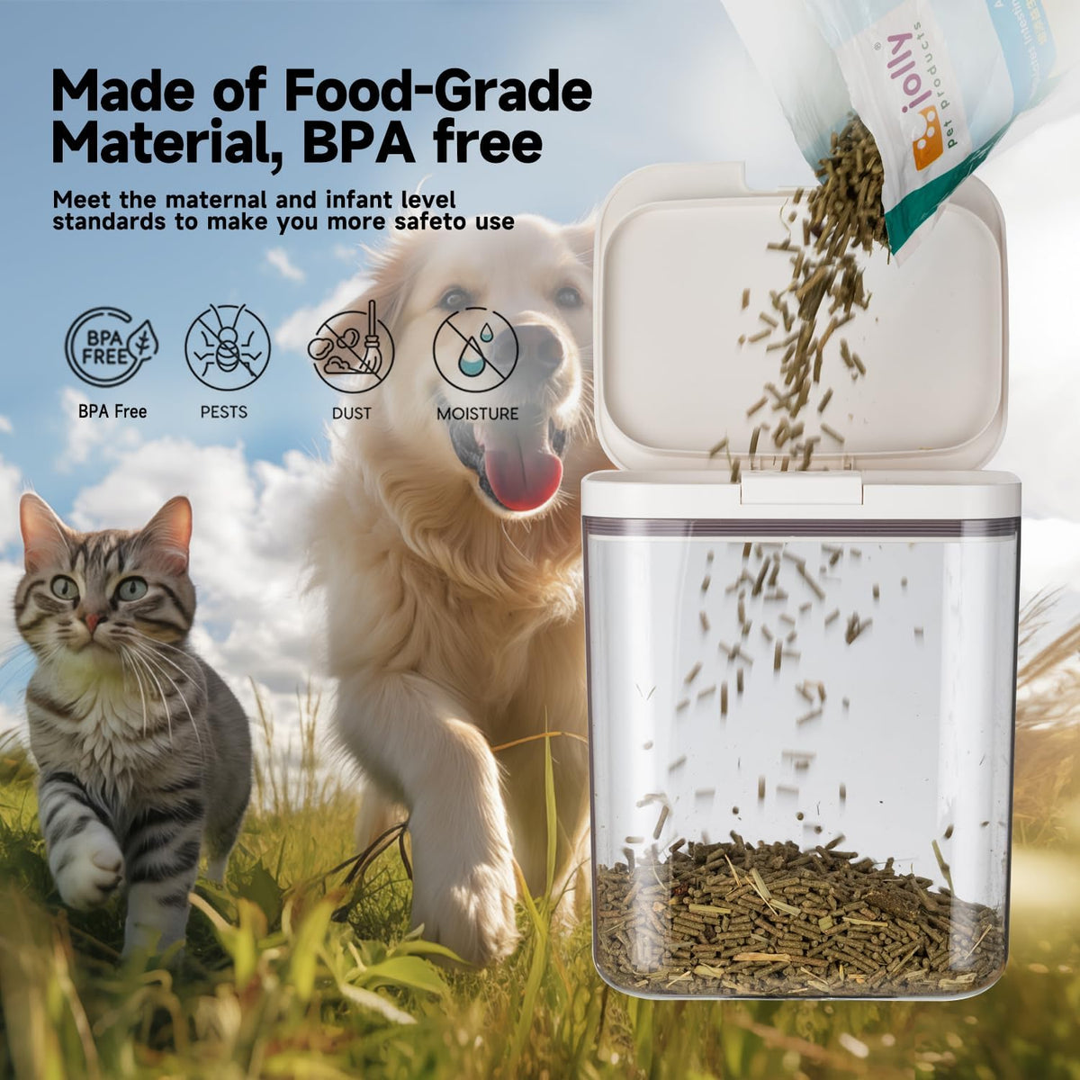 5 Lb Airtight Dog Food Storage Container with Scoop, White