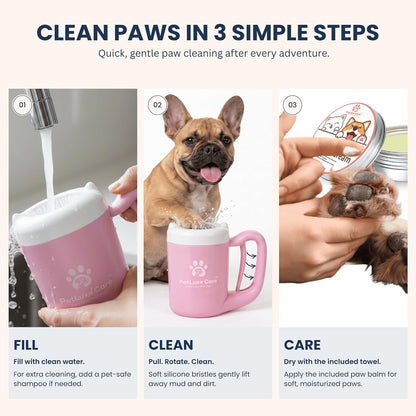 4-in-1 Dog Paw Cleaner Kit with Balm, Towel and Bath Brush